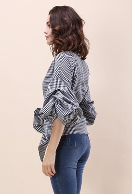 Fall Clothing Blouse Ladies Gingham Tops Women Wrap Top