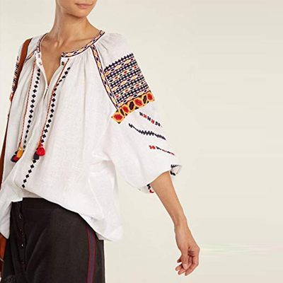 OEM Design Ladies Breathable Vintage Clothing Linen Summer Blouse for Women