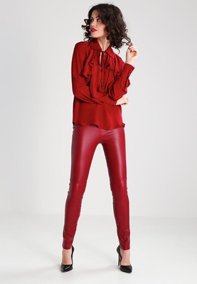 New Arrival Elegant Red Woman Autumn Long Sleeve Low V-neck Blouse and Ladies Shirt