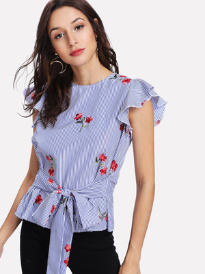 Clothes Ladies Women Summer Embroidered Blouse