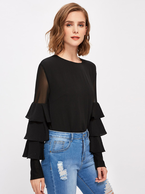 Guangzhou Clothing Factory Office Bell Sleeve Lady Blouse
