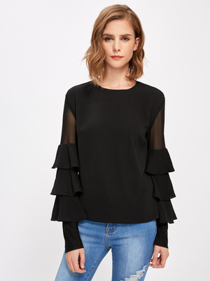 Guangzhou Clothing Factory Office Bell Sleeve Lady Blouse
