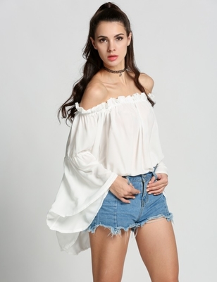 Neck Designs For Ladies Tops Fashion Women Off Shoulder Solid Blouse Tops