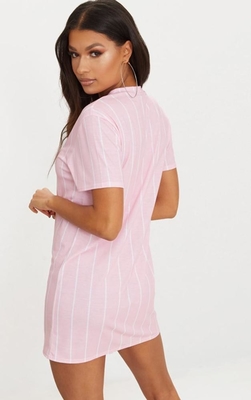 Hot Sale Fashion Pastel Pink Stripe Print T Shirt Dress For Women