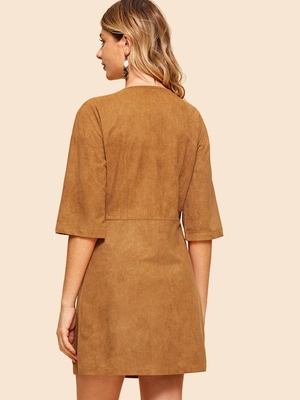 Fashion Clothing For Women 2018 Suede Button Front Wrap Dress
