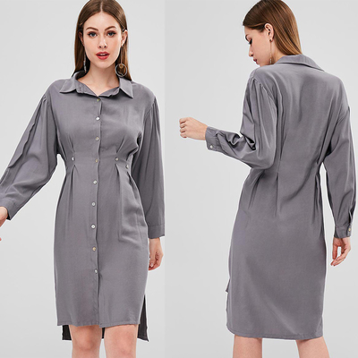 Fall Clothing Womens Midi Double Slit Shirt Dress Long Sleeve
