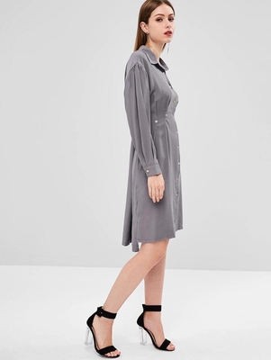 Fall Clothing Womens Midi Double Slit Shirt Dress Long Sleeve