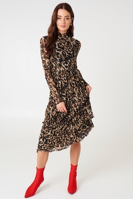 Fashion Women Leopard Print Long Sleeve Women Maxi Dresses