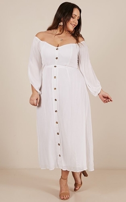 Women Clothing Long Sleeve Sorrento Dreaming Dress In White Linen Look