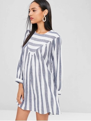 Fall Clothing Plus Size Gray Striped XL Tunic Mini Dress For Women