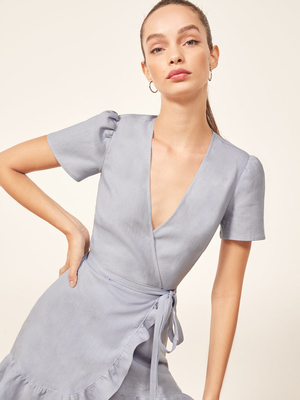 Ladies Summer Fashion Clothing Linen Fabric Wrap Dress
