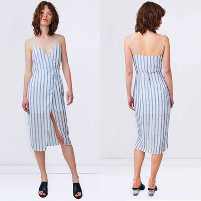 2018 Summer Linen Fabric Slip Wrap Dress Ladies