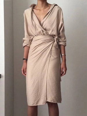 2018 Ladies Fall Linen Dress Loose Women Long Sleeve Autumn