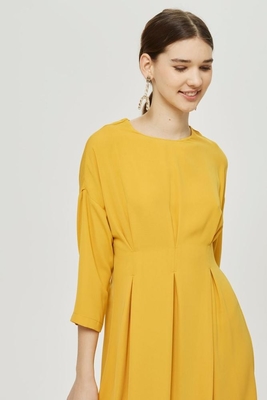 New Arrival Fall Yellow Midi Dress With Sleeves Ladies Autumn