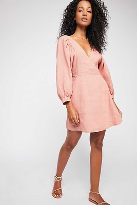 2018 Fall V Neckline With Button Front And Puff Sleeve Mini Women Dress Cheap