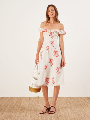 New Design Floral Printing Ladies Fashion Linen Boho Ruffle Dress Women