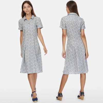 2018 New Boho Style Women Short Sleeve Linen Liberty Print Vintage Midi Beach Dress
