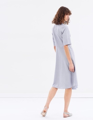 Woman Dress Summer 2018 Apparel Short Sleeve Woven Striped Midi Dress Wholesale