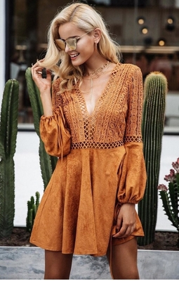 New Design Women Long Sleeve Hollow Out Dress in Causal Dresses Mini Sexi