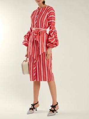 2018 Women Clothes Gathered Bell Sleeves Striped Midi Design Fashion Dresses For Women 2018
