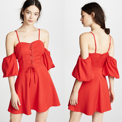 2018 Women Clothing Mini Red Puff Sleeve Summer Boho Dress For Women