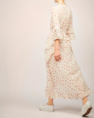 Latest Flounce Design Bohemian Summer Roses Woman Dress with Bow