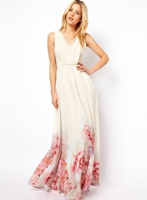 Elegant V Neck Sleeveless Floral Printed Maxi Bohemian Woman Dress