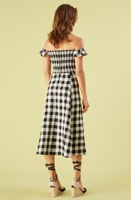 Black and white checked off shoulder dress