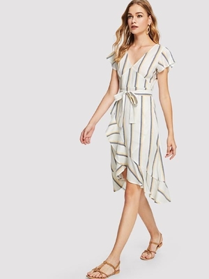 lady fashion and casual striped dress