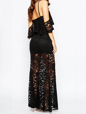 Elegant Black Sexy Long Lace Maxi Evening Dresses