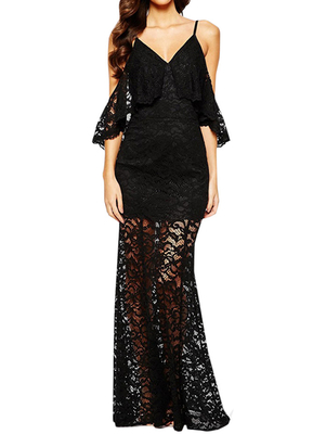 Elegant Black Sexy Long Lace Maxi Evening Dresses