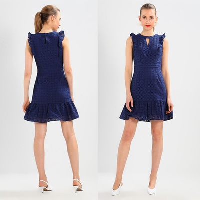 100% Cotton Women Blue Sleeveless Mini Dress