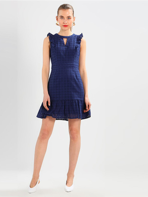 100% Cotton Women Blue Sleeveless Mini Dress