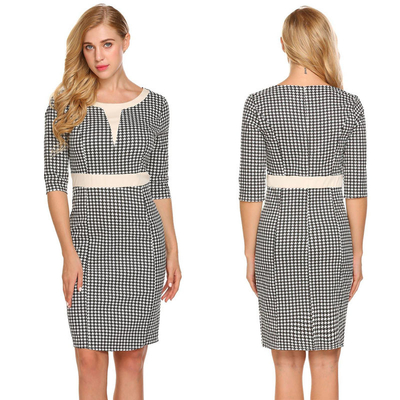 Popular white and black gingham pencil dress
