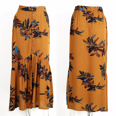2018 New design high waisted print long skirts