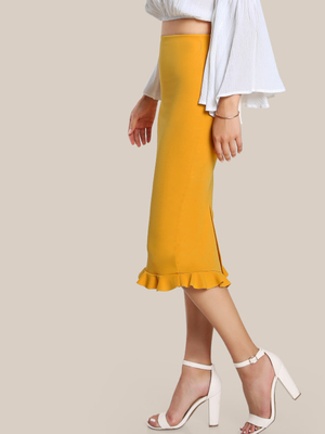 Fashion 2018 Yellow Package Hip Pencil Office Skirts Women
