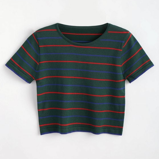 Custom Logo Stripe Cotton T Shirt Printing for Women