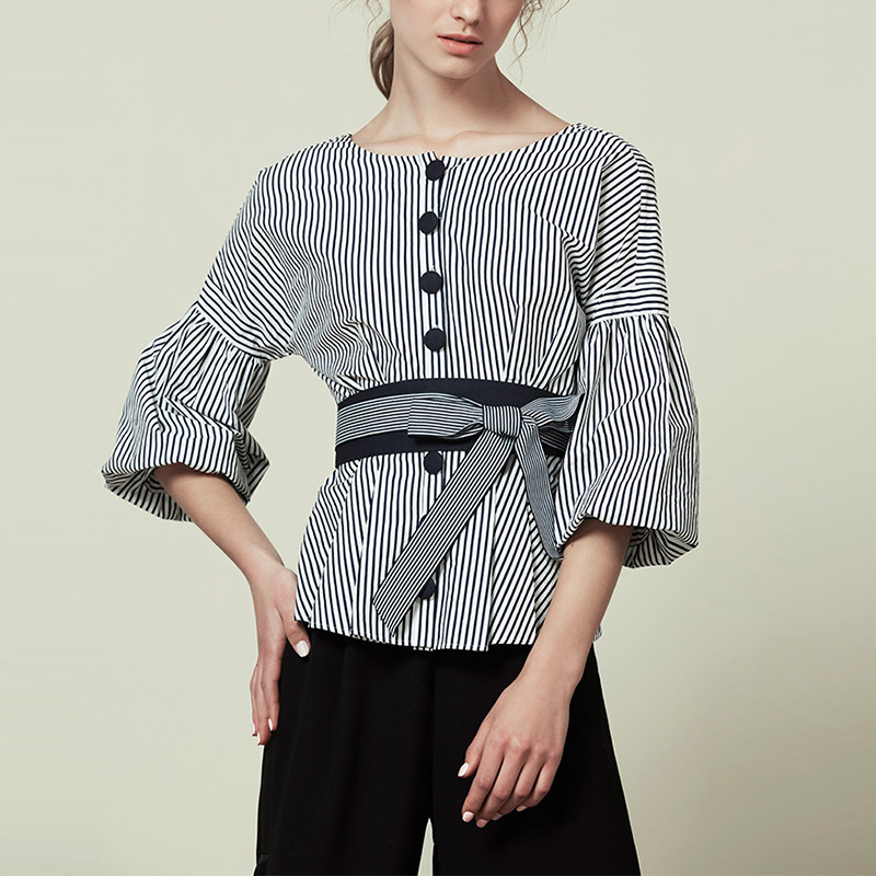 Fashion Womans Big Sleeve Blouse With Stripe