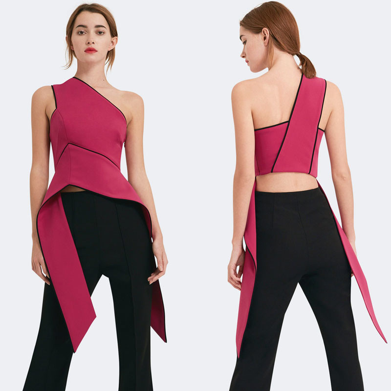 2018 Fashion neck lady pink tops