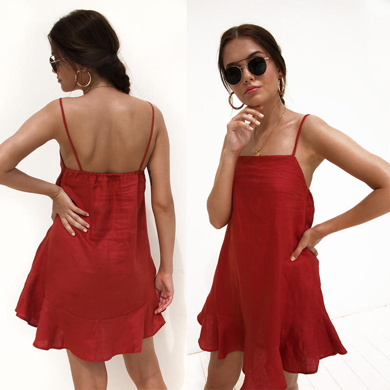 Korean red slim mini dress with spaghetti strap